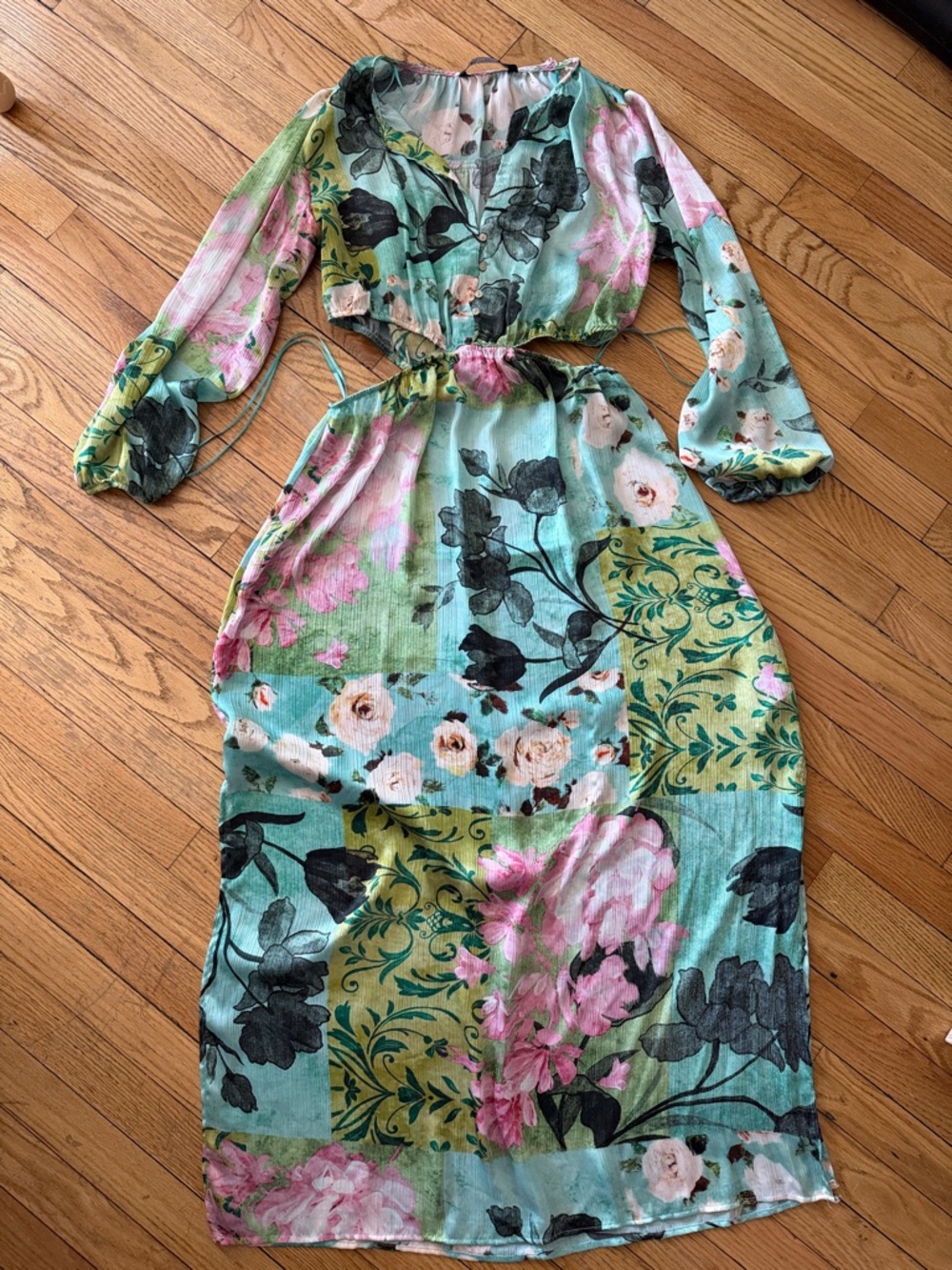 Zara Pastel Floral Maxi Dress in Mint, Pink & Cream - Picture 5 of 5